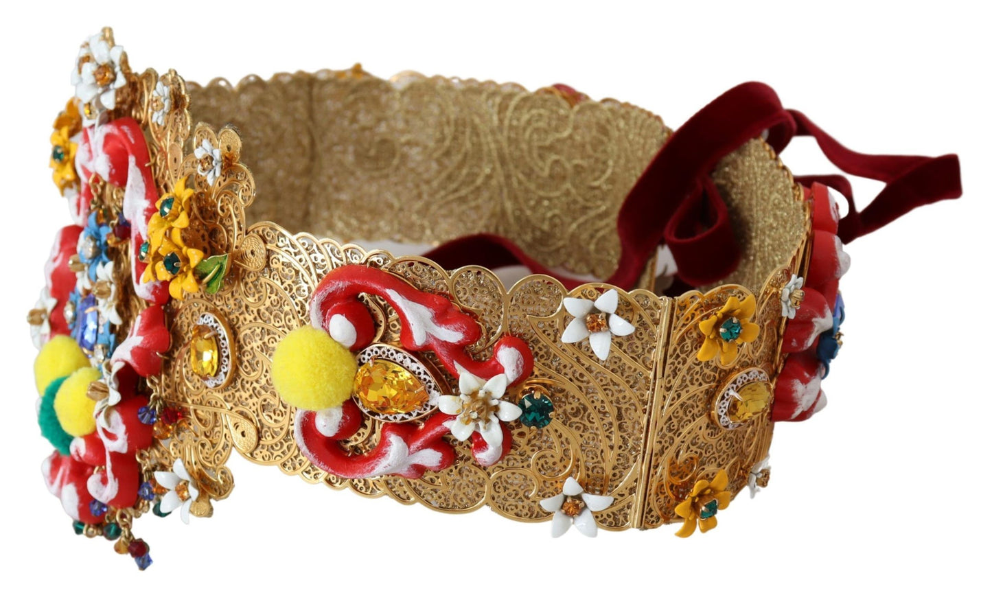 Breiter Carretto-Gürtel mit Blumen- und Kristallverzierung