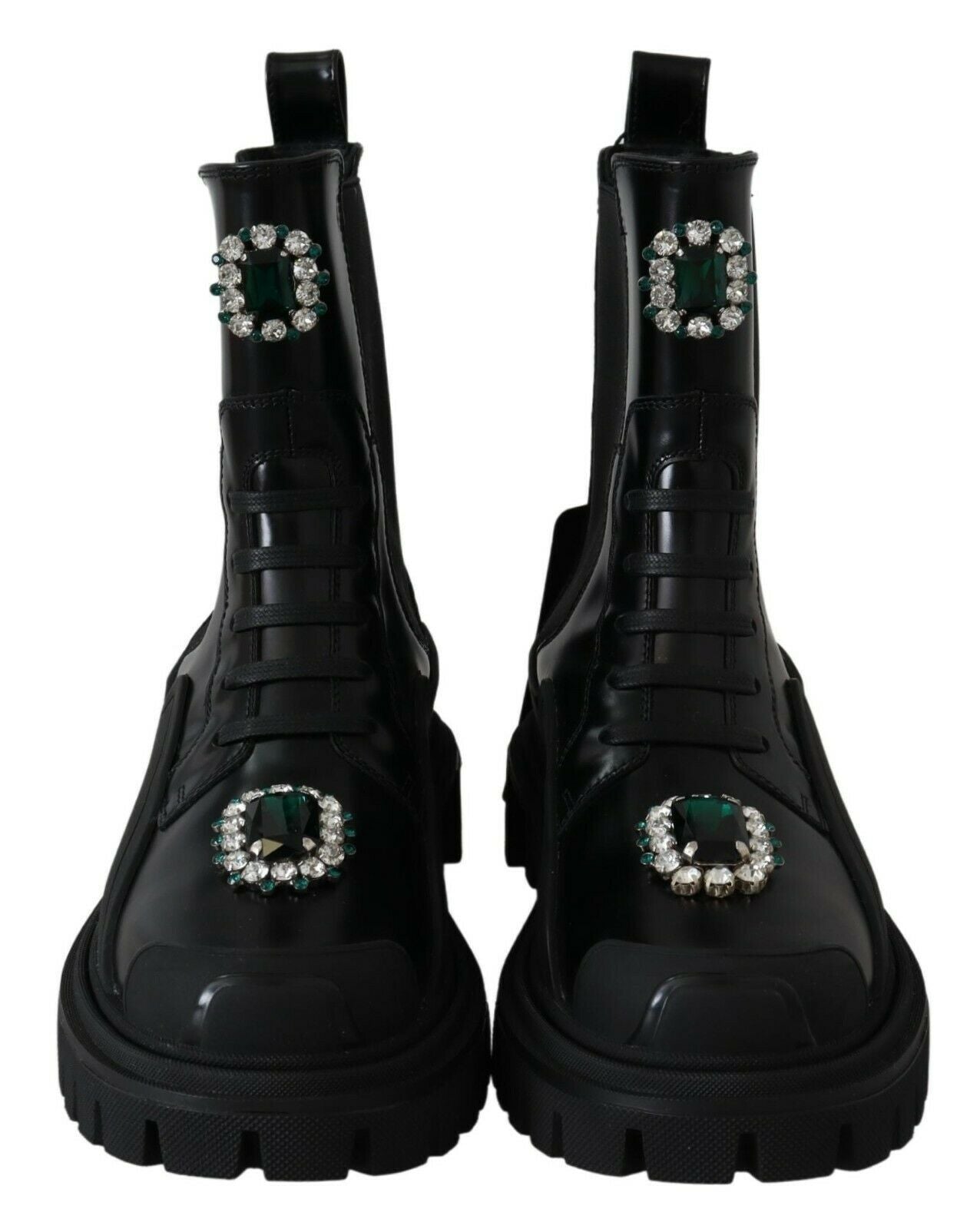 Schwarze Kampfstiefel aus Leder mit Kristallen