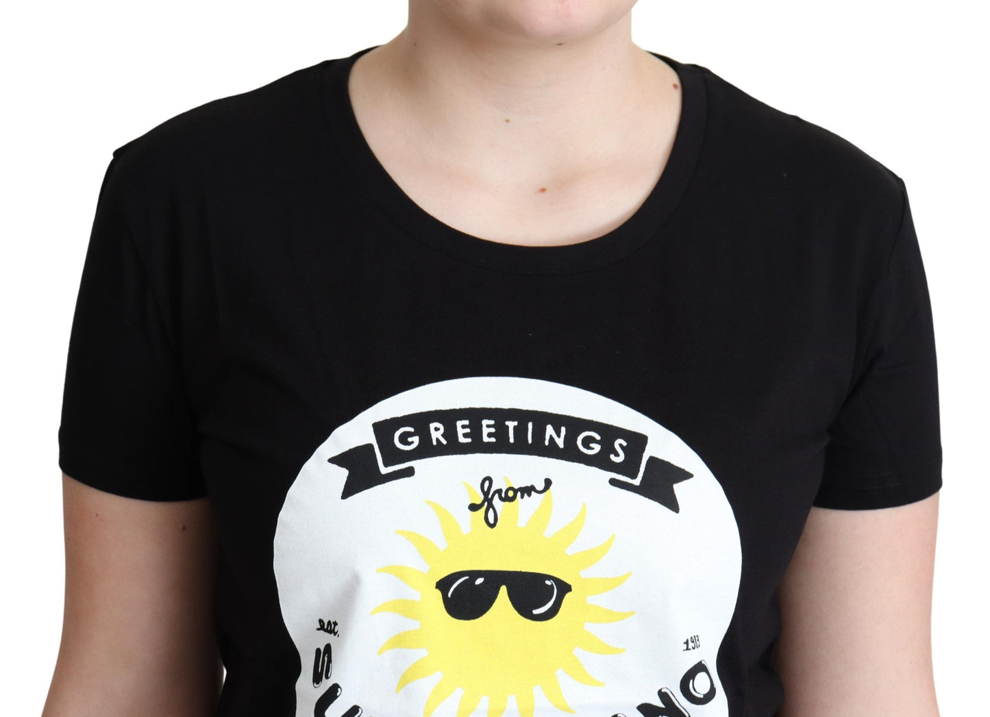 Schwarzes T-Shirt aus Baumwolle mit Sunny Milano-Print