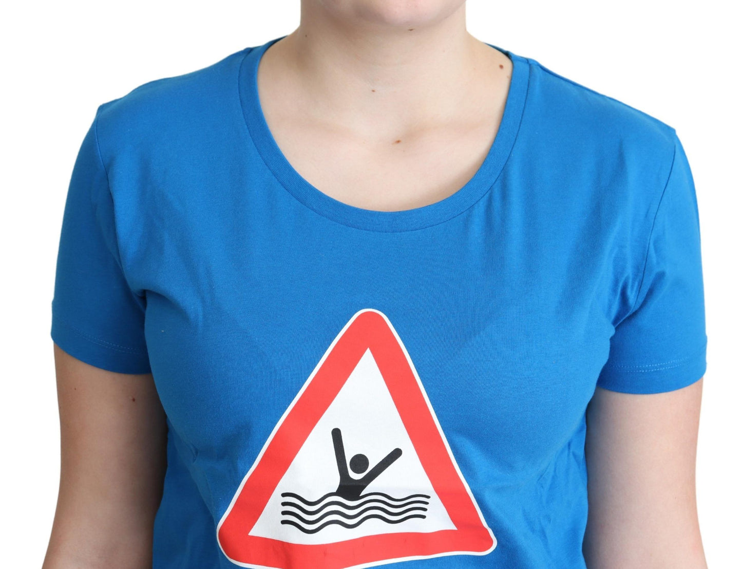Blaues T-Shirt aus Baumwolle mit grafischem Dreieck