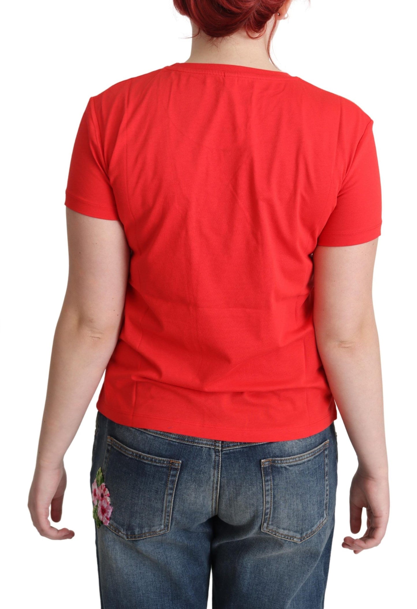 Rotes Baumwoll-T-Shirt mit grafischem Dreiecks-Print