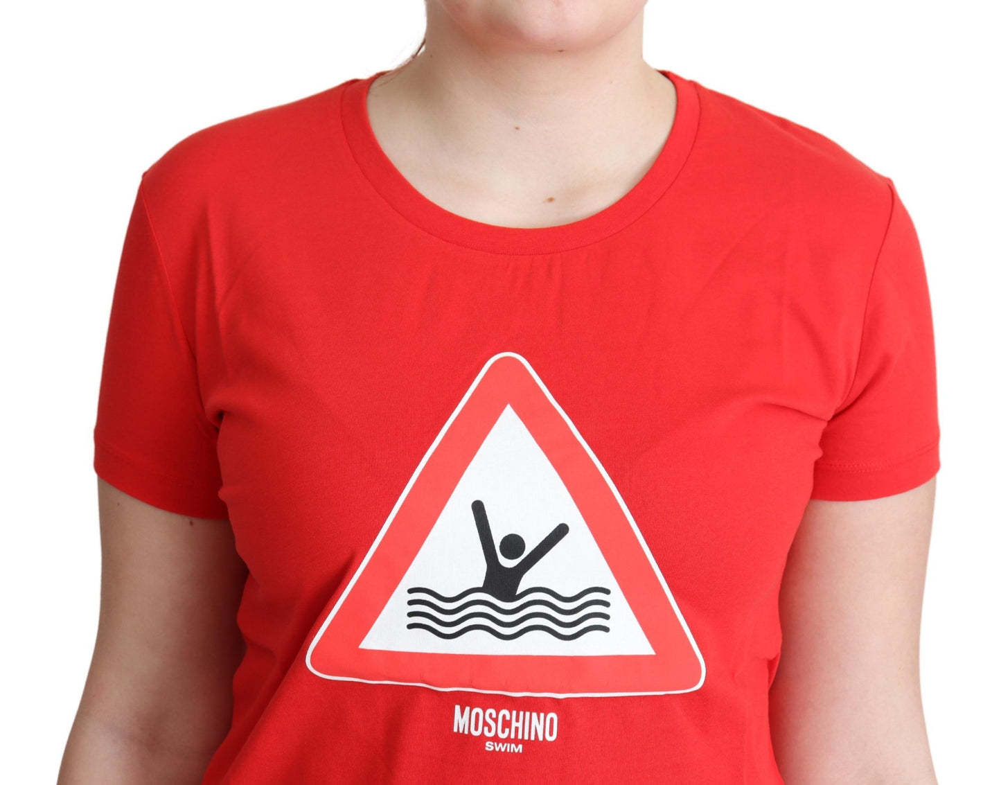 Rotes Baumwoll-T-Shirt mit grafischem Dreiecks-Print