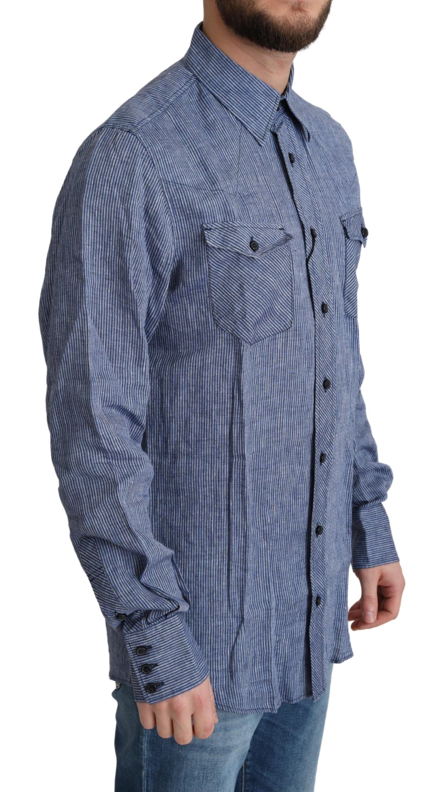 Blau gestreiftes Herren Casual Button-Down-Hemd