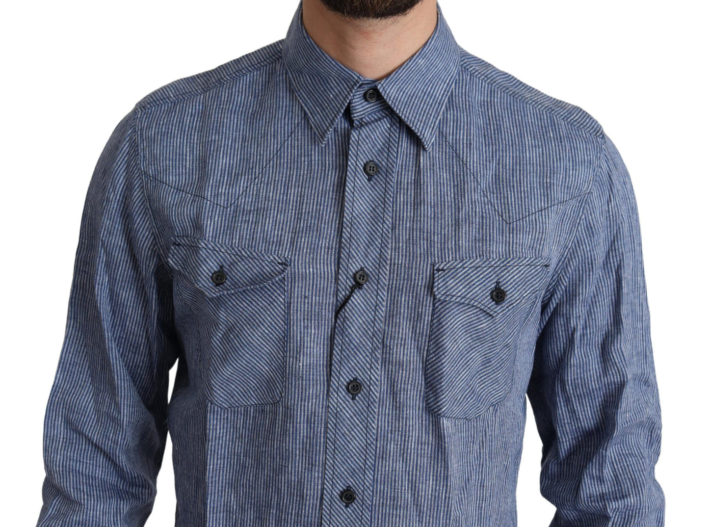 Blau gestreiftes Herren Casual Button-Down-Hemd