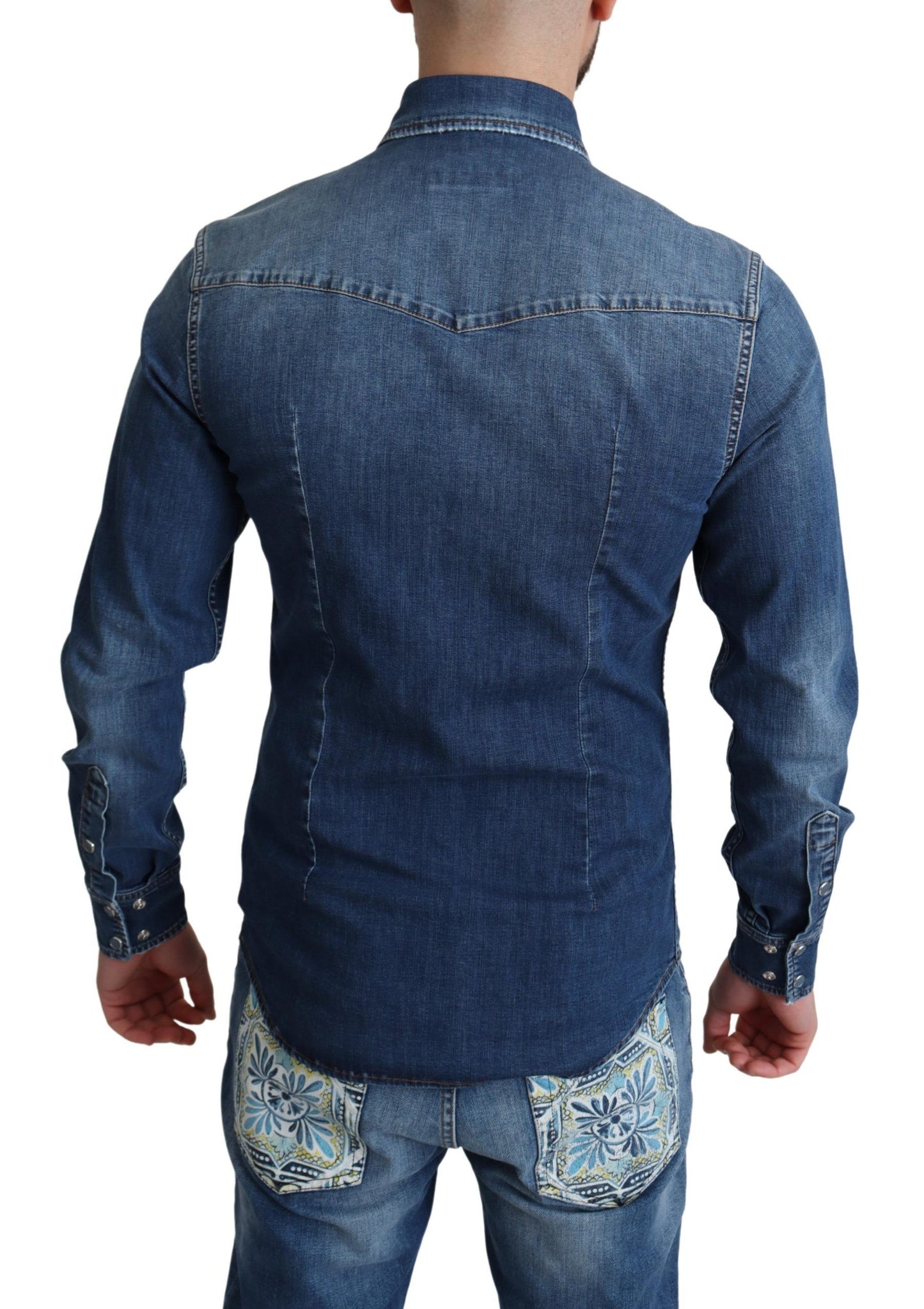 Blaues Jeanshemd mit langen Ärmeln aus Baumwollstretch