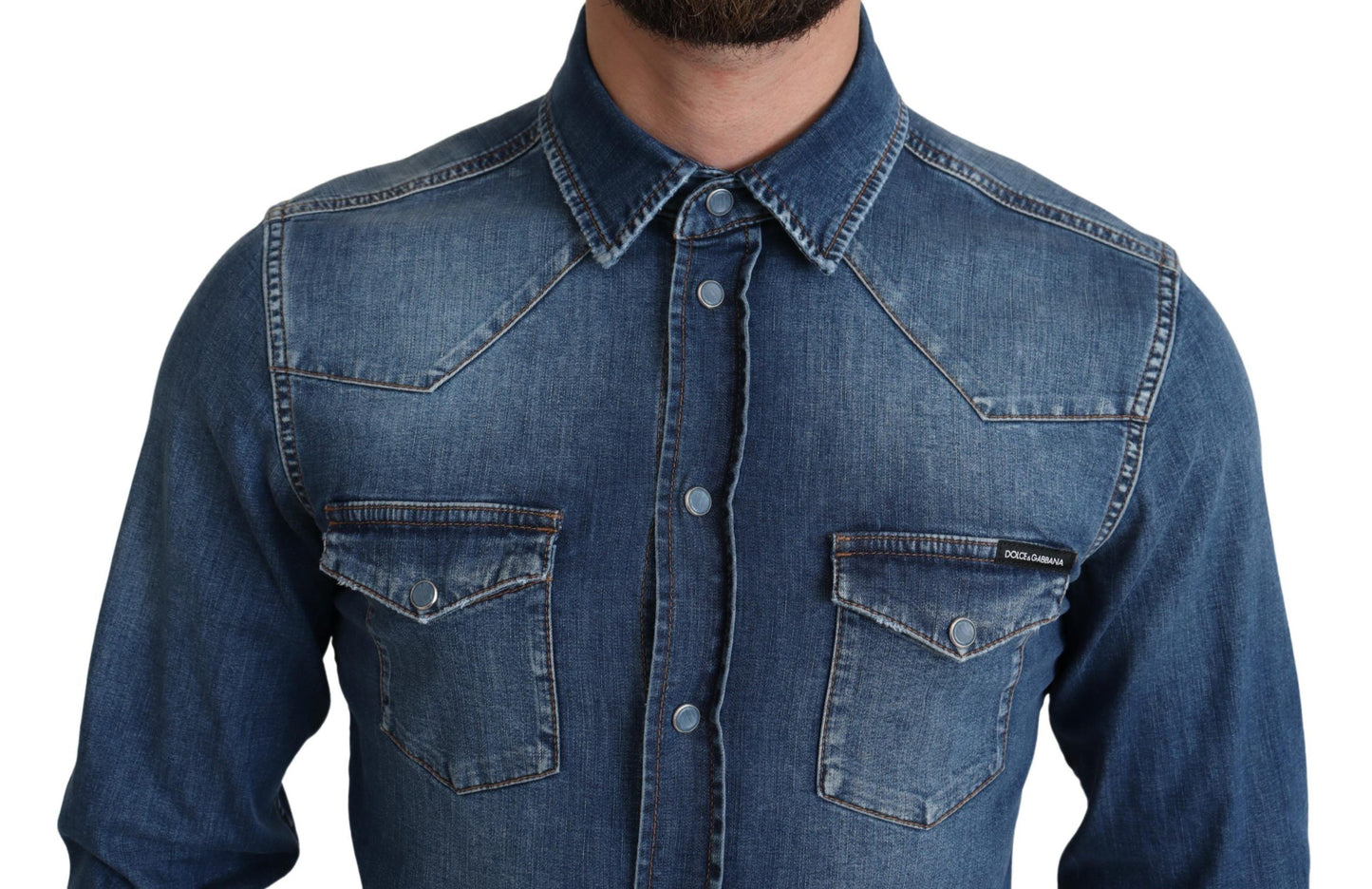 Blaues Jeanshemd mit langen Ärmeln aus Baumwollstretch