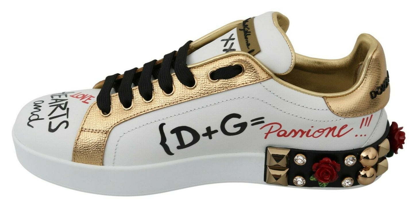 Weiße Rosen Pailletten Kristall Damen Sneakers Schuhe