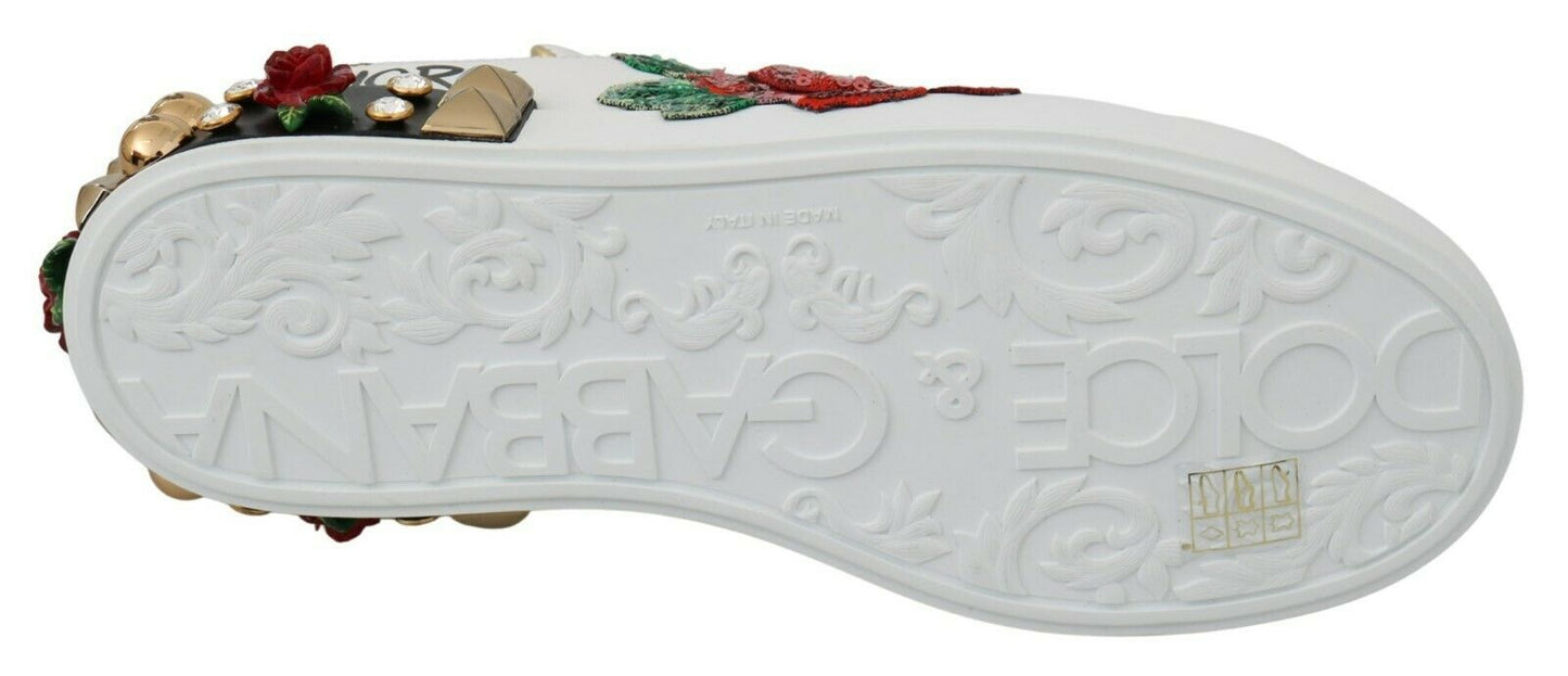 Weiße Rosen Pailletten Kristall Damen Sneakers Schuhe