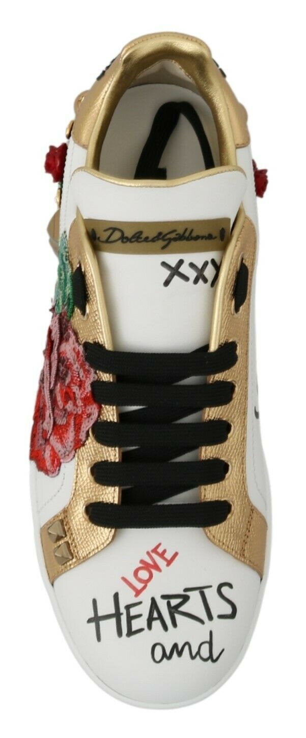 Weiße Rosen Pailletten Kristall Damen Sneakers Schuhe