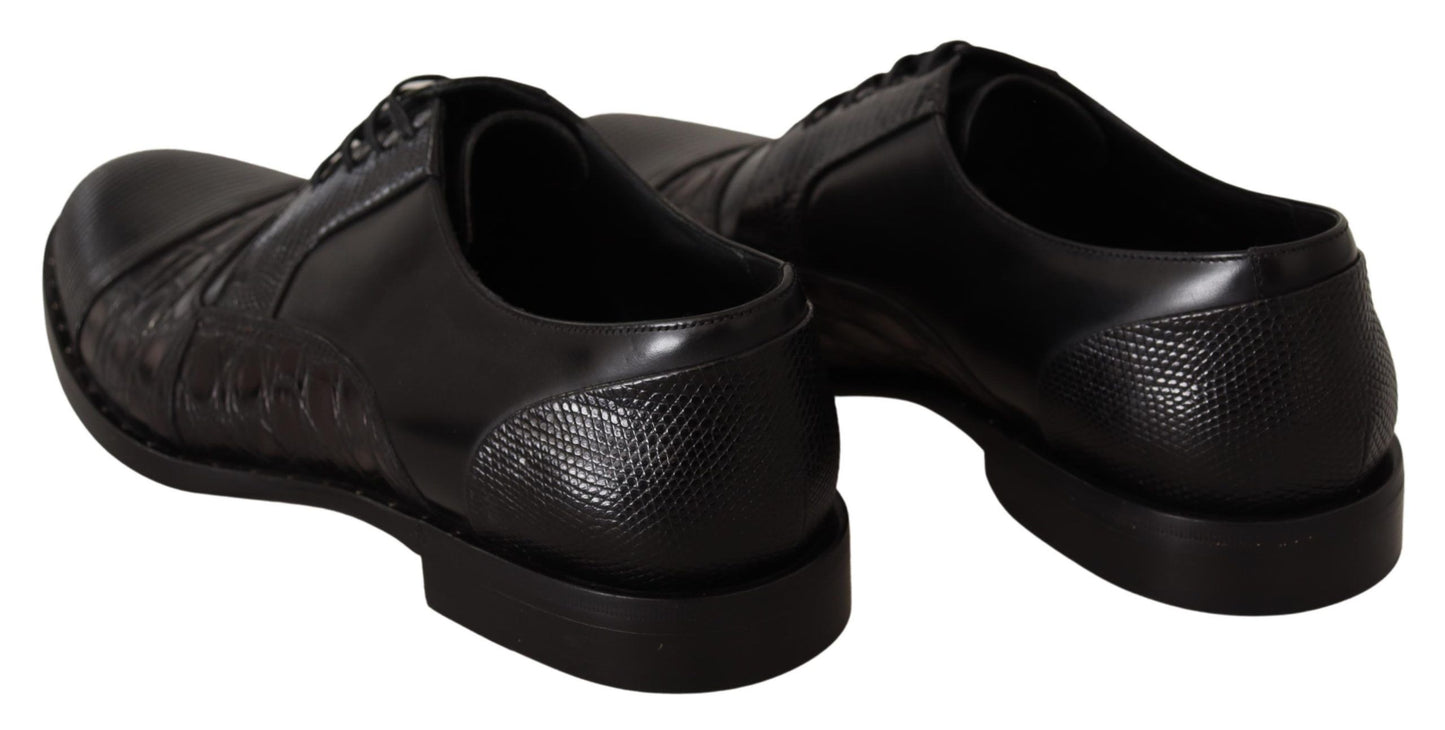 Schwarze Lederschuhe mit exotischen Häuten