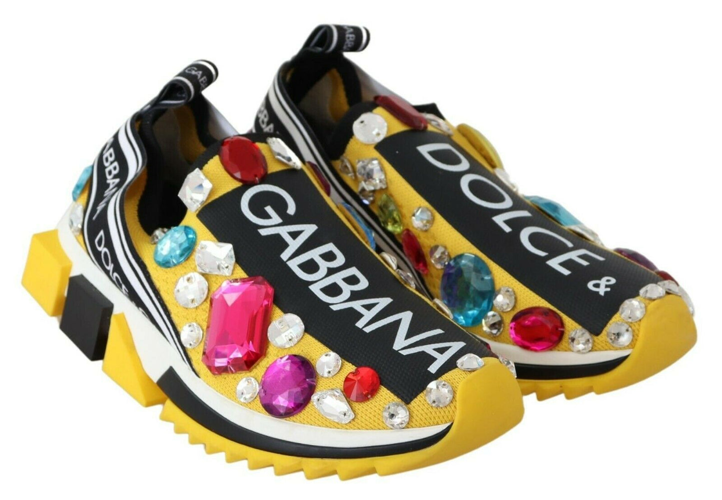Gelbe Multicolor Kristalle Sneakers Schuhe