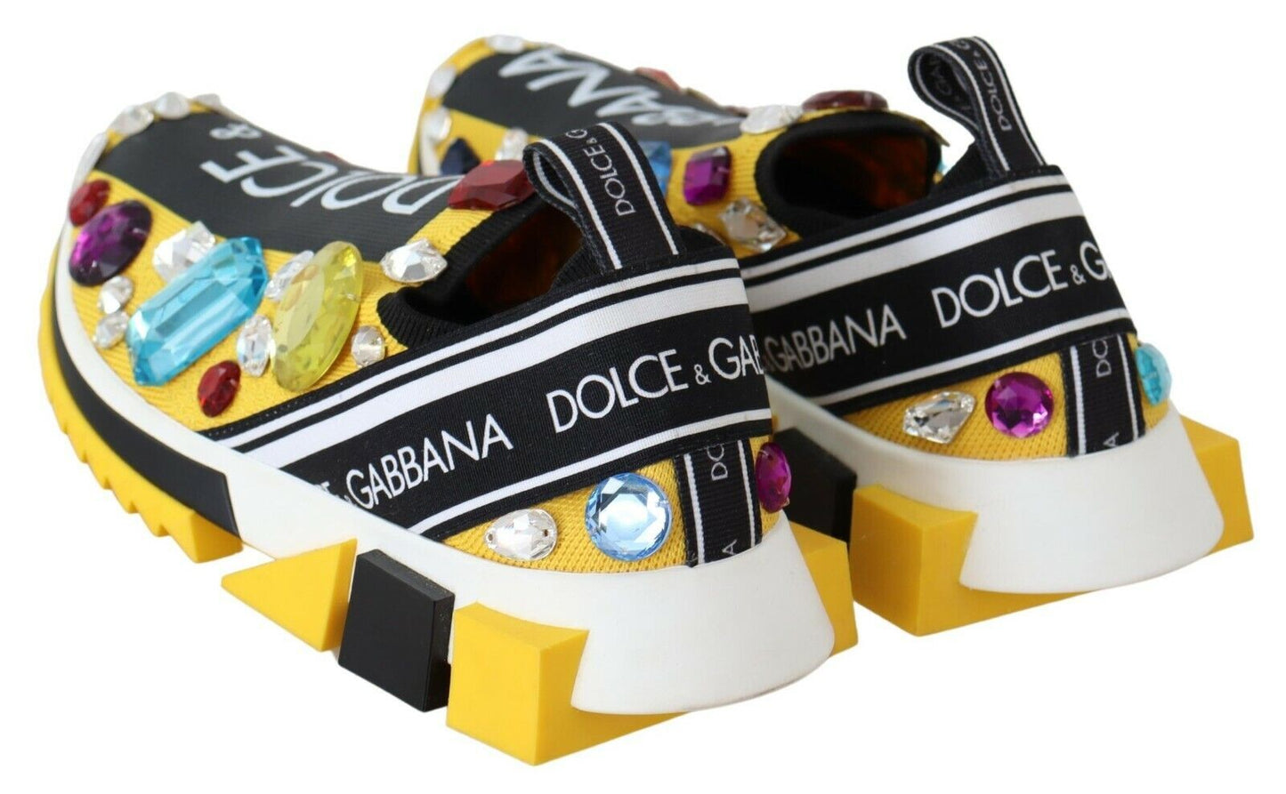 Gelbe Multicolor Kristalle Sneakers Schuhe