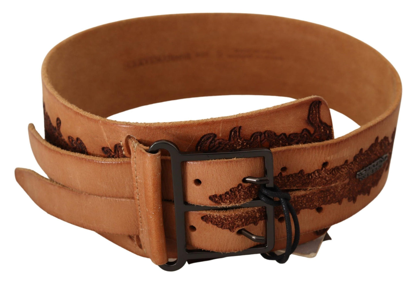 Brauner Echtledergürtel mit schwarzer Logoschnalle