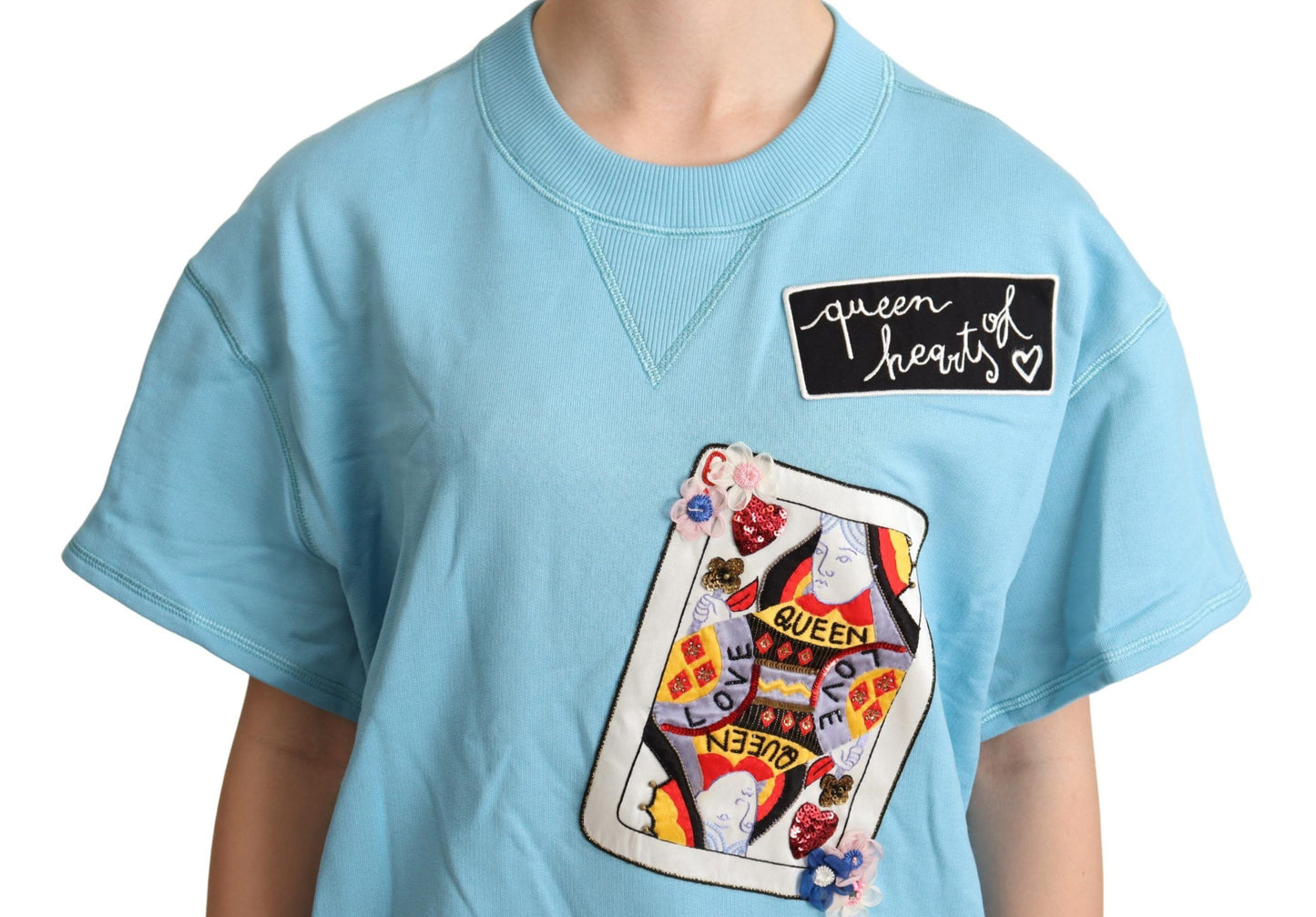 Blaues Queen Of Hearts Kartenpullover T-Shirt