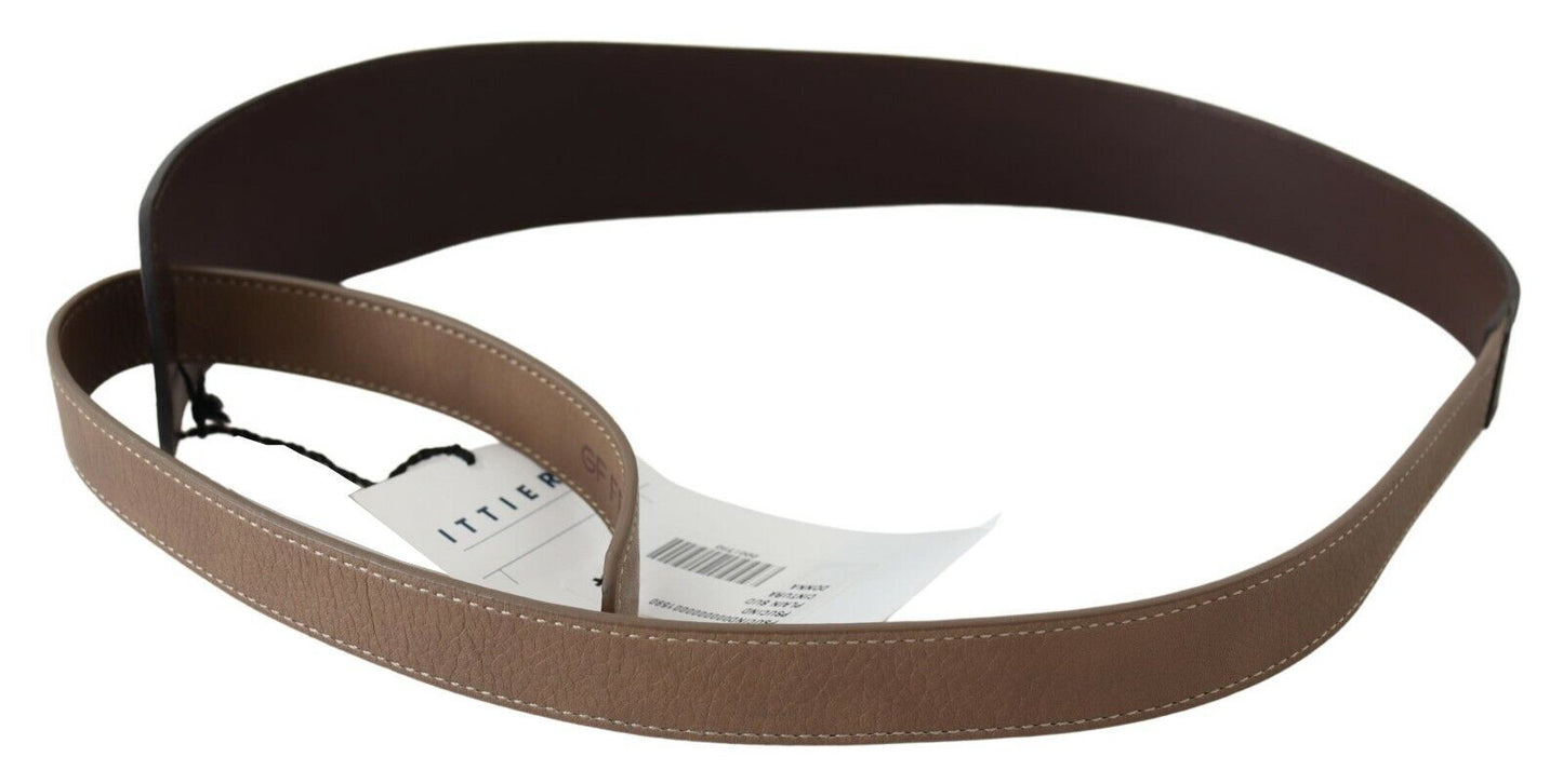 Brauner breiter Taillengürtel aus echtem Leder mit Logo