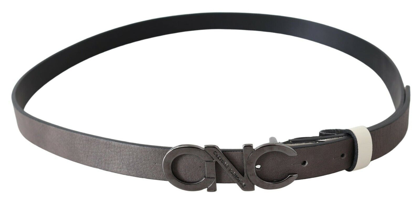 Gürtel – Metallic-Grauer Ledergürtel mit Logo