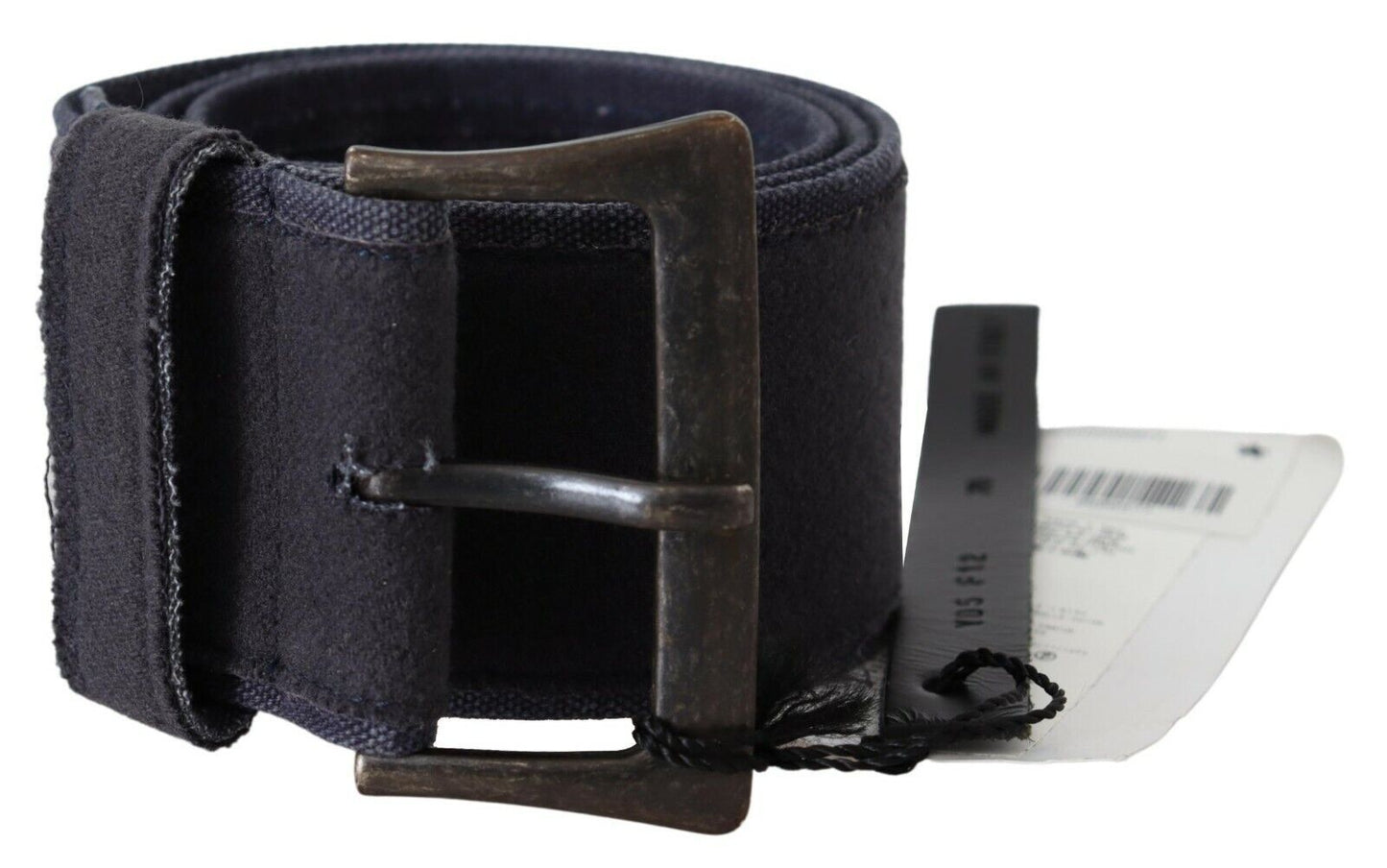 Schwarzer, marineblauer, breiter Gürtel mit quadratischer, rustikaler Schnalle