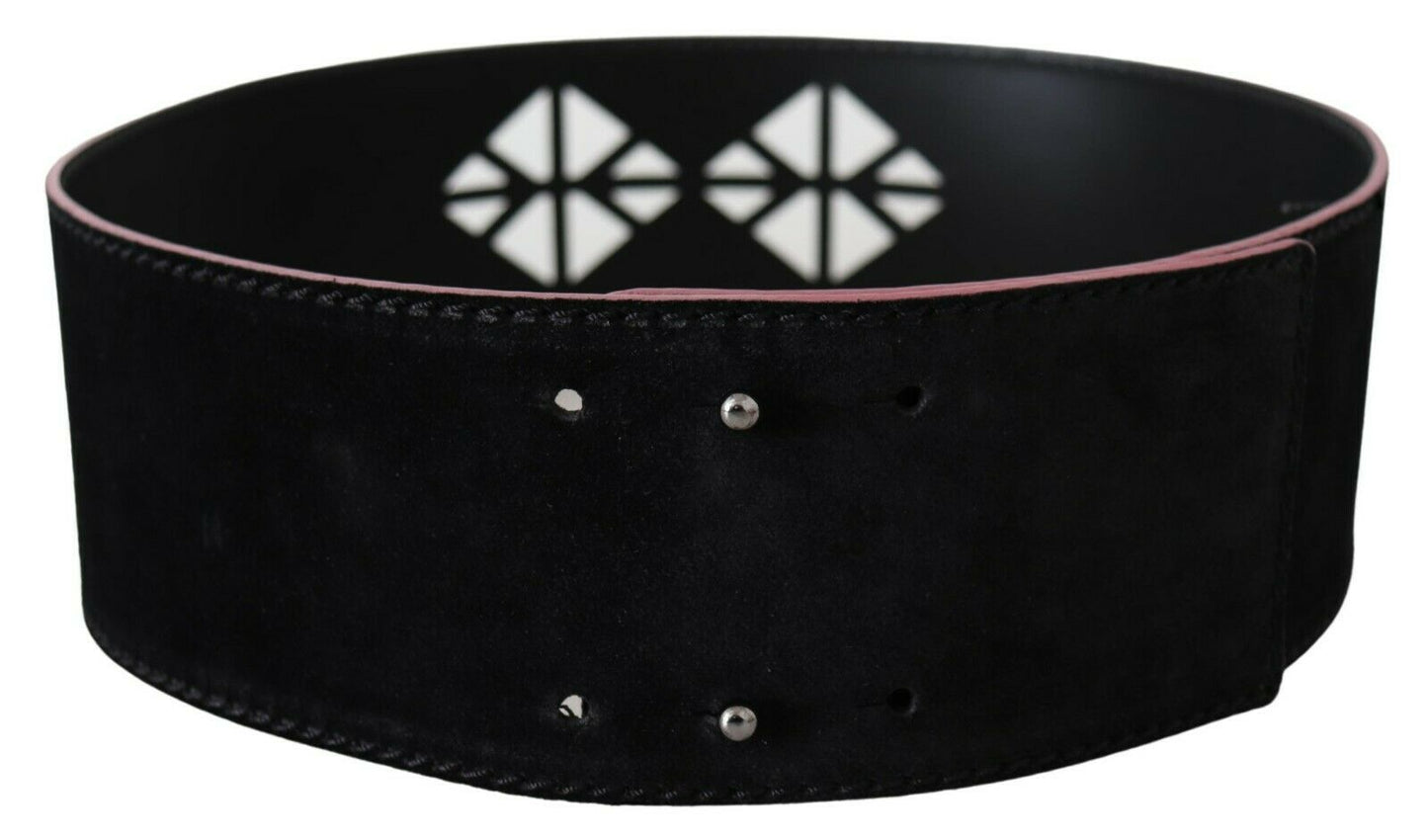 Schwarzer Ledergürtel mit breiter Taille und Nieten