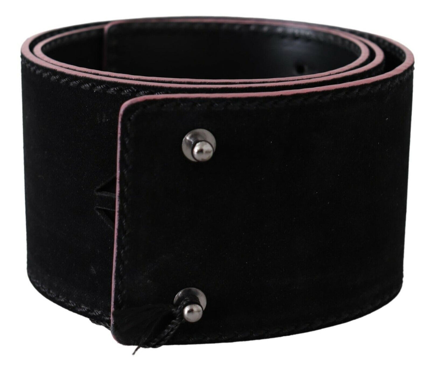 Schwarzer Ledergürtel mit breiter Taille und Nieten
