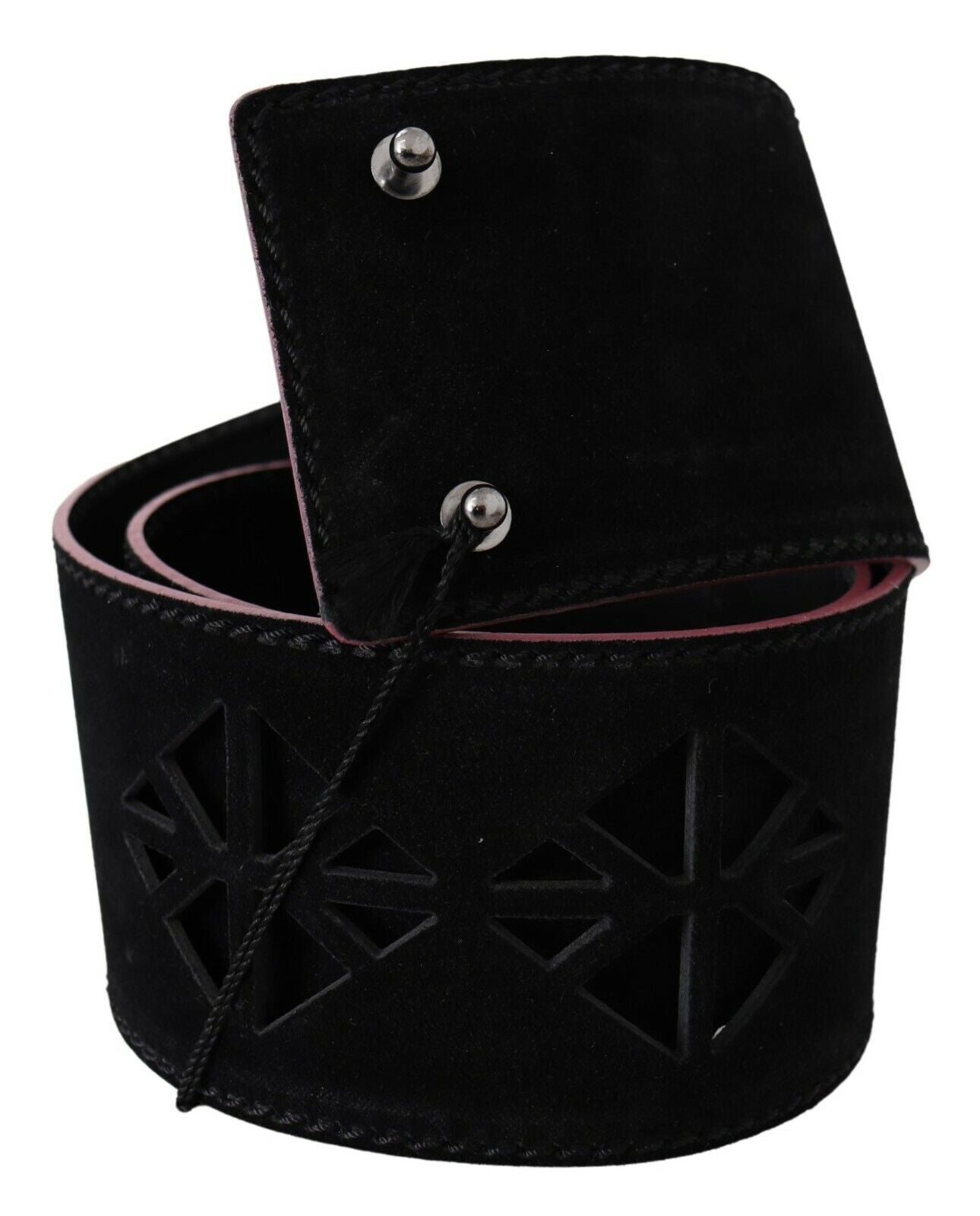 Schwarzer Ledergürtel mit breiter Taille und Nieten