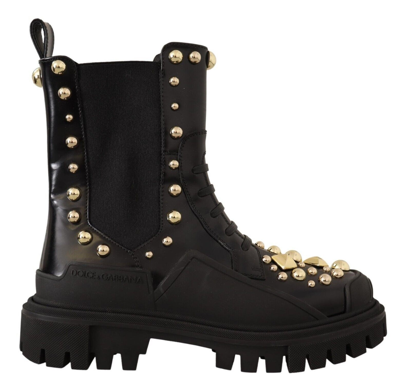Schwarze Kampfstiefel aus Leder mit Nieten