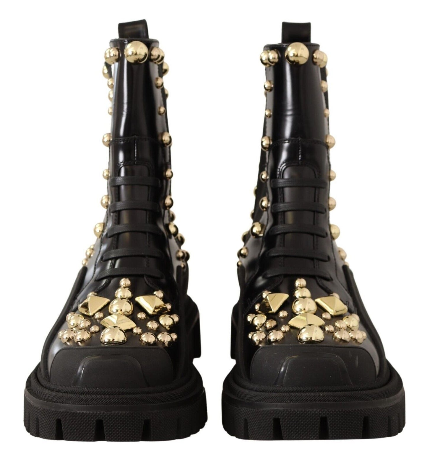 Schwarze Kampfstiefel aus Leder mit Nieten