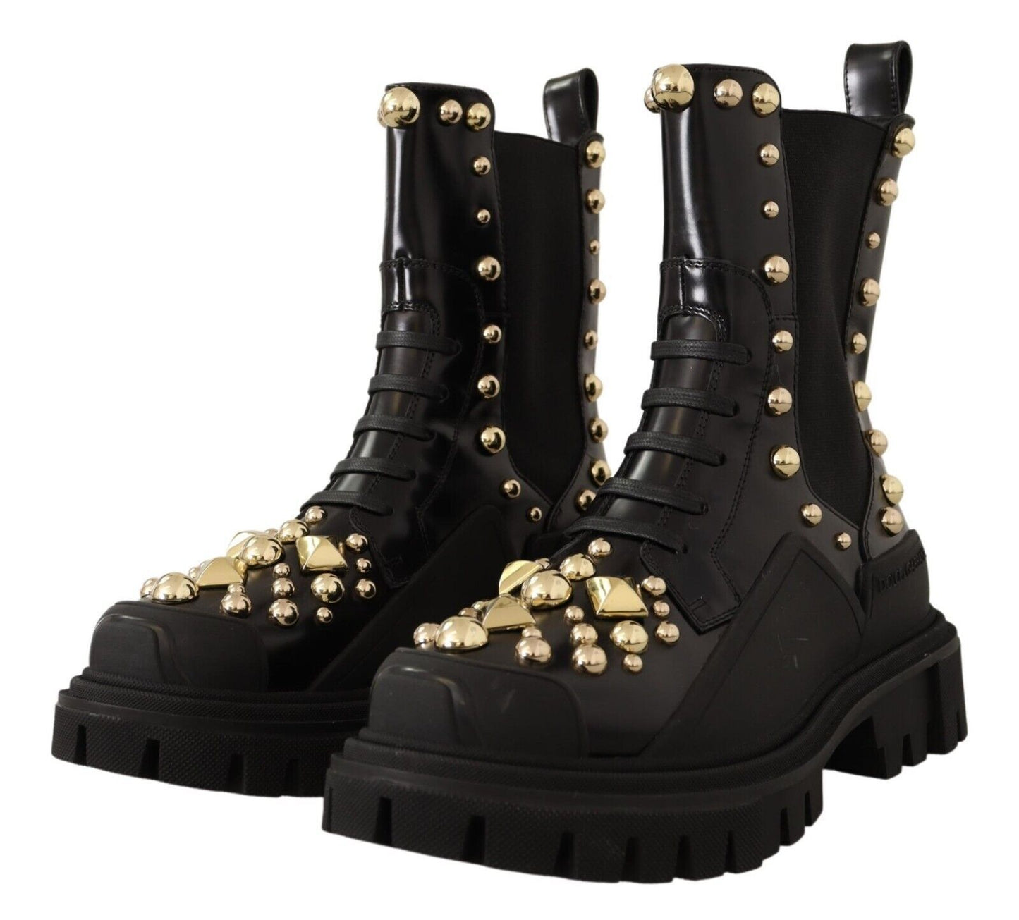 Schwarze Kampfstiefel aus Leder mit Nieten
