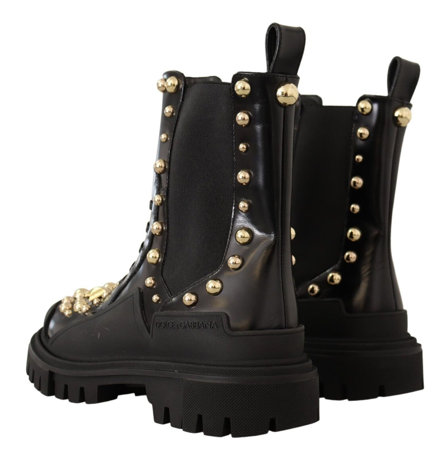 Schwarze Kampfstiefel aus Leder mit Nieten