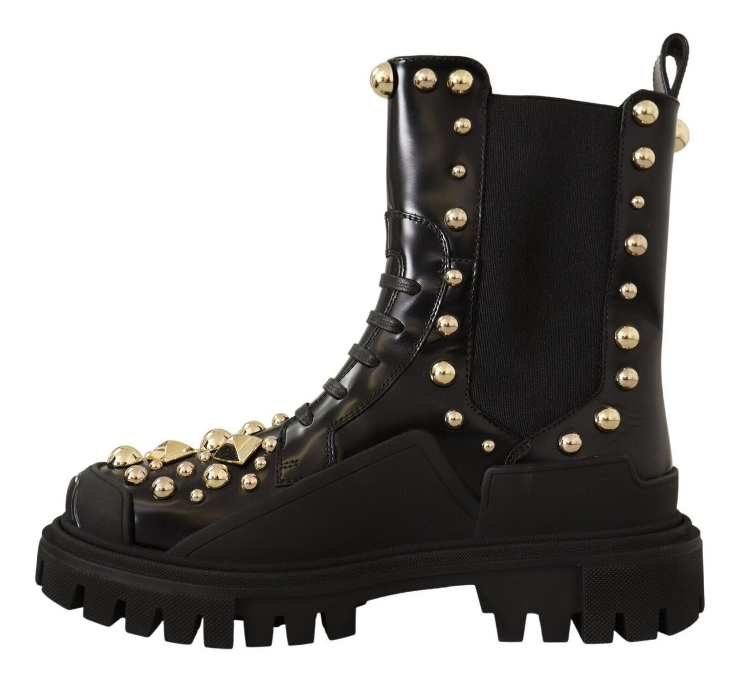 Schwarze Kampfstiefel aus Leder mit Nieten