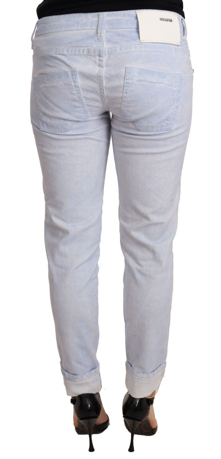 Hellblaue Skinny-Jeans aus Baumwolle mit gefaltetem Saum