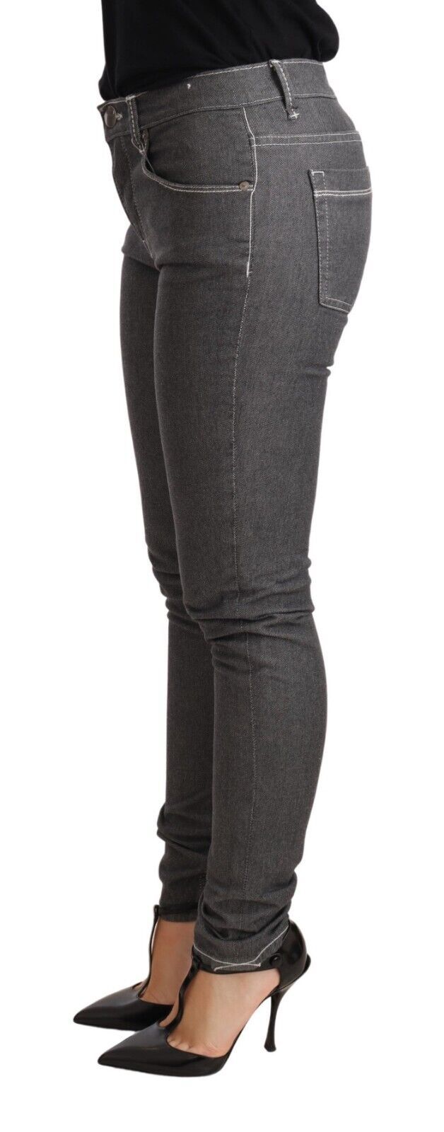 Graue Skinny-Jeans mit niedriger Taille