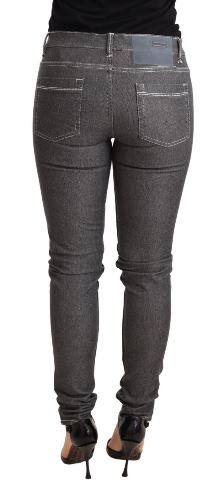 Graue Skinny-Jeans mit niedriger Taille