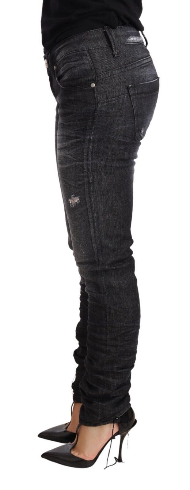Schwarze Skinny-Jeans aus gewaschener Baumwolle mit niedriger Taille