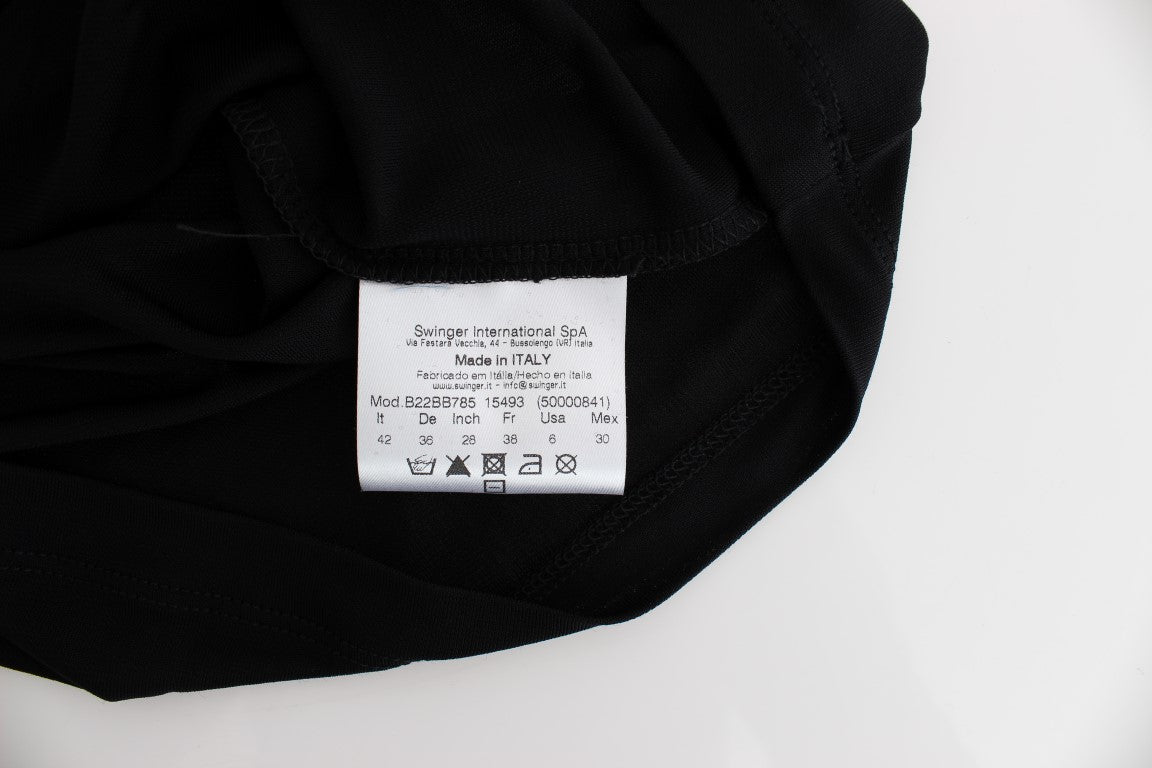 Schwarzes, verziertes Mini-Etuikleid aus Jersey