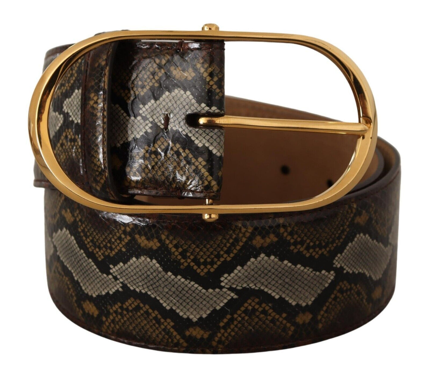 Brauner Pythonledergürtel mit ovaler Schnalle und Gold