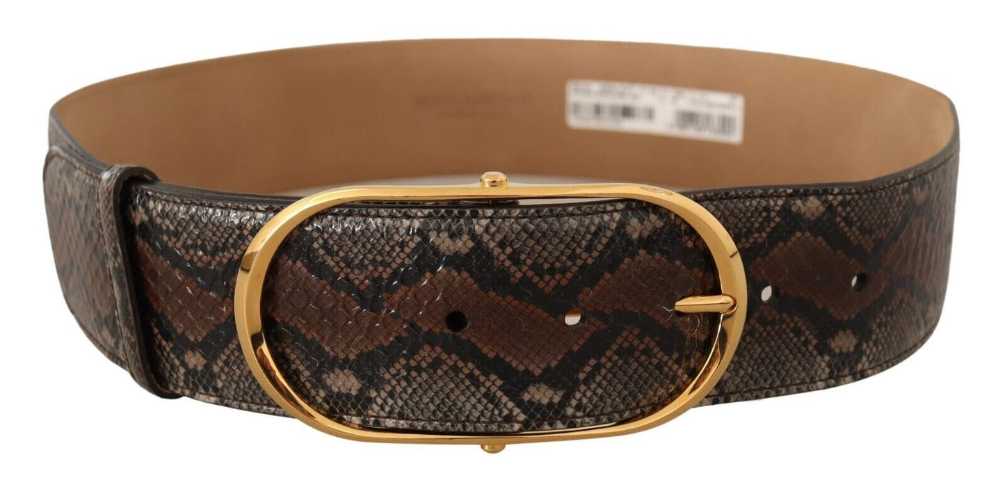 Brauner Gürtel aus exotischem Leder mit ovaler Schnalle und Gold