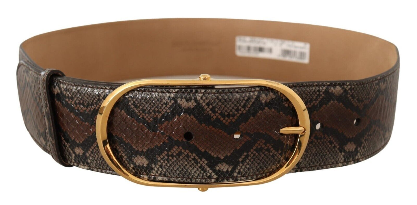 Brauner Gürtel aus exotischem Leder mit ovaler Schnalle und Gold