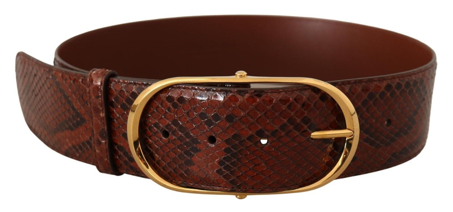 Brauner Gürtel aus exotischem Leder mit ovaler Schnalle und Gold