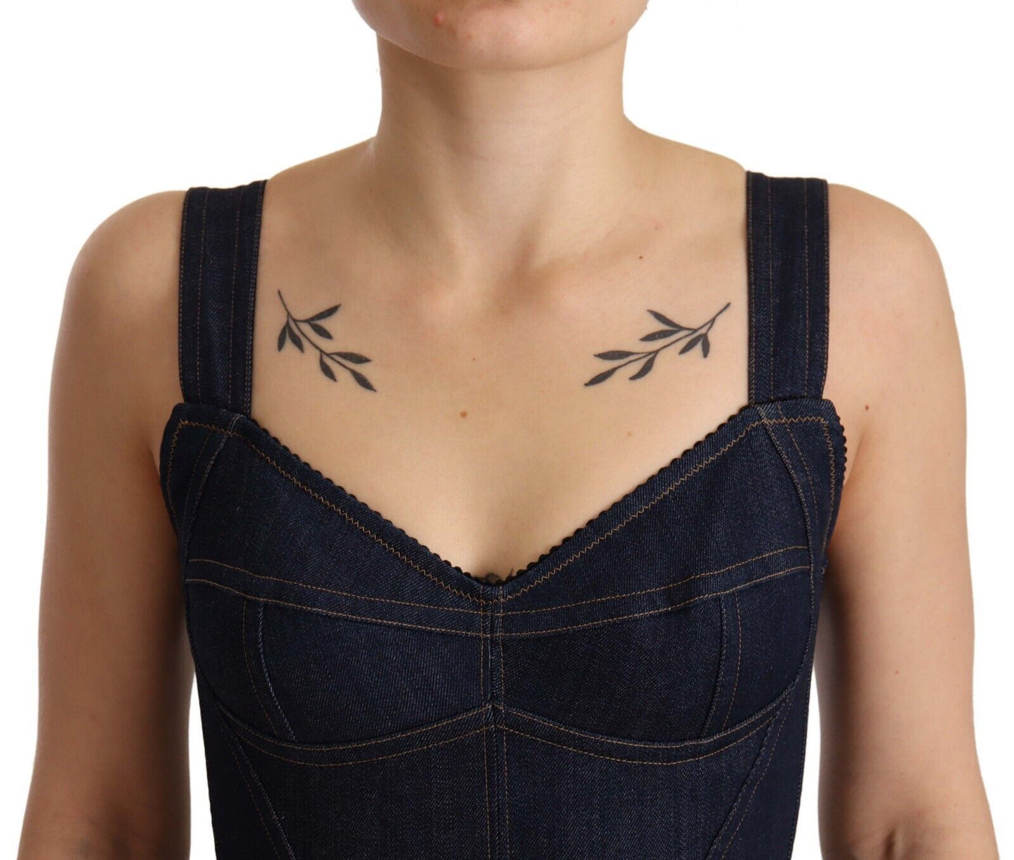 Dunkelblaues Midi-Etuikleid aus Baumwoll-Denim