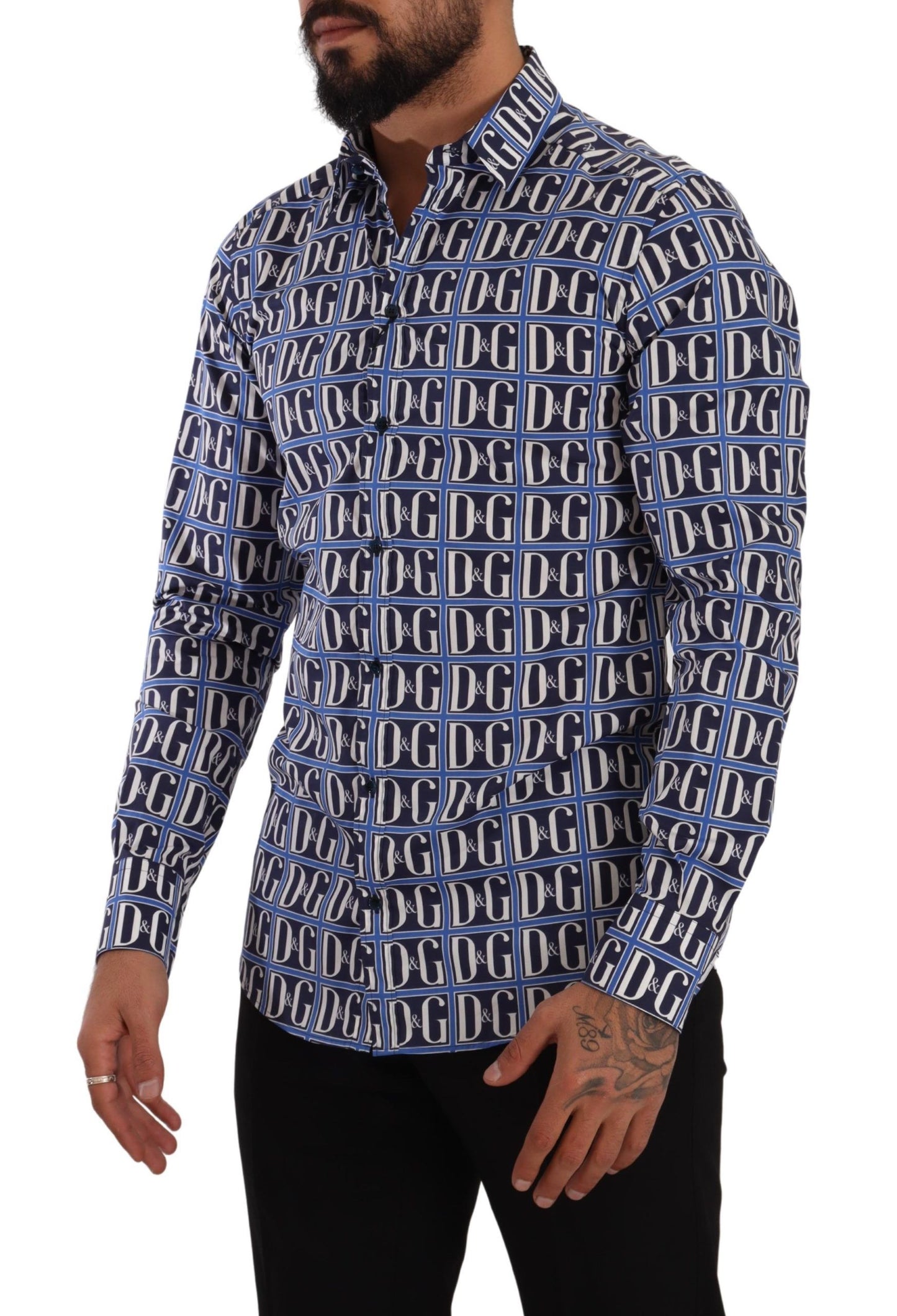 Blaues Slim Fit-Baumwollhemd mit Logo Mania