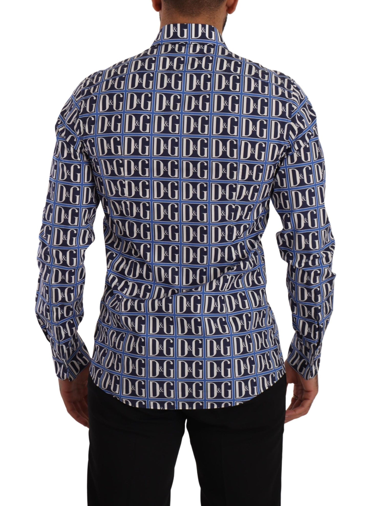 Blaues Slim Fit-Baumwollhemd mit Logo Mania