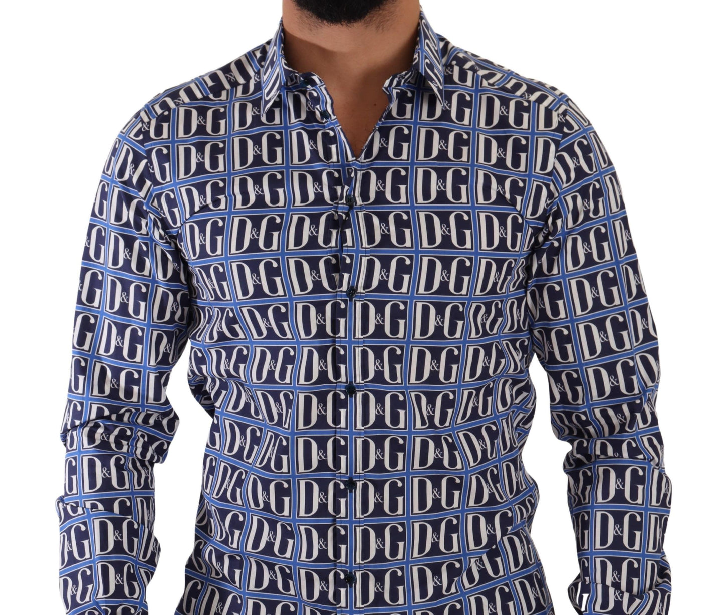 Blaues Slim Fit-Baumwollhemd mit Logo Mania