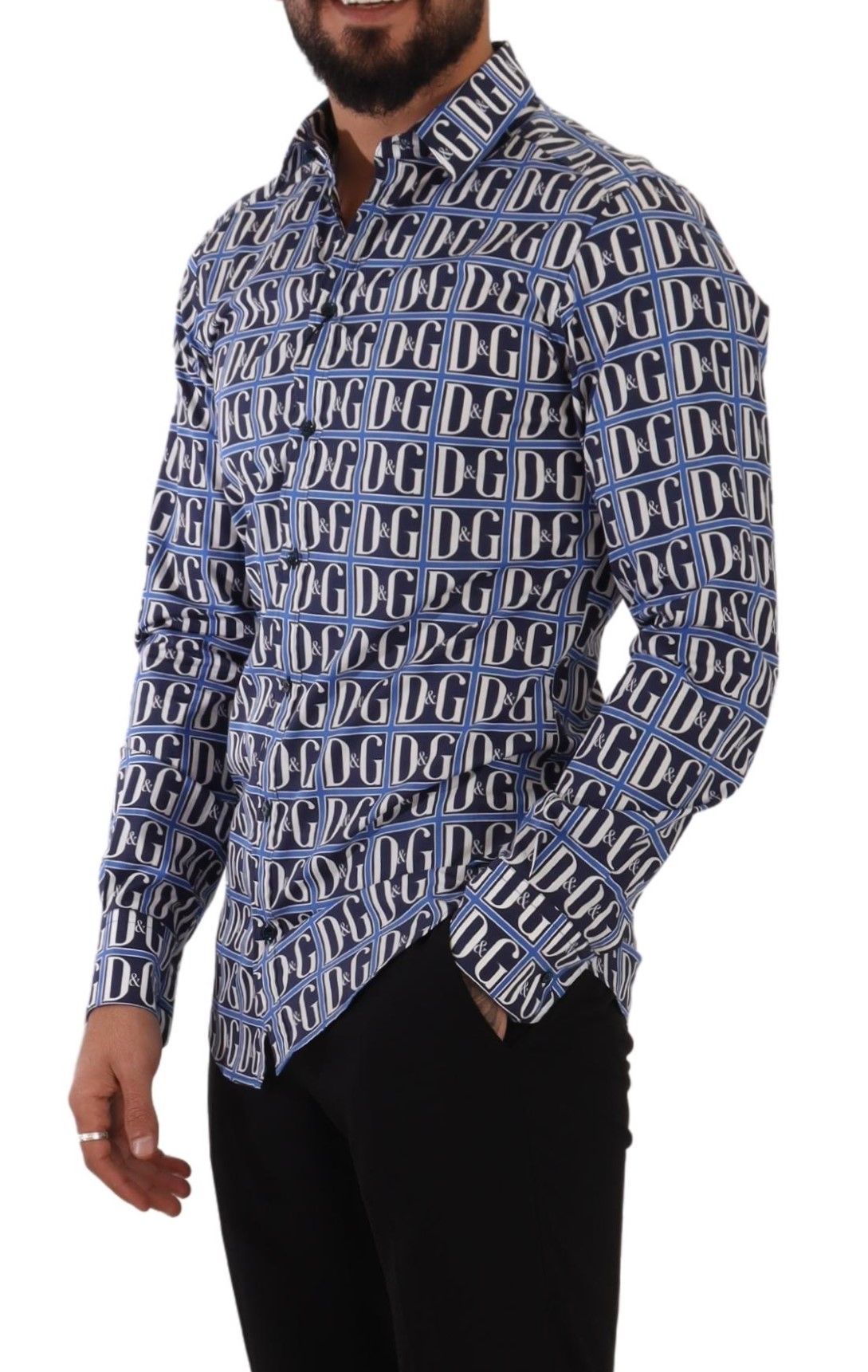 Blaues Slim Fit-Baumwollhemd mit Logo Mania