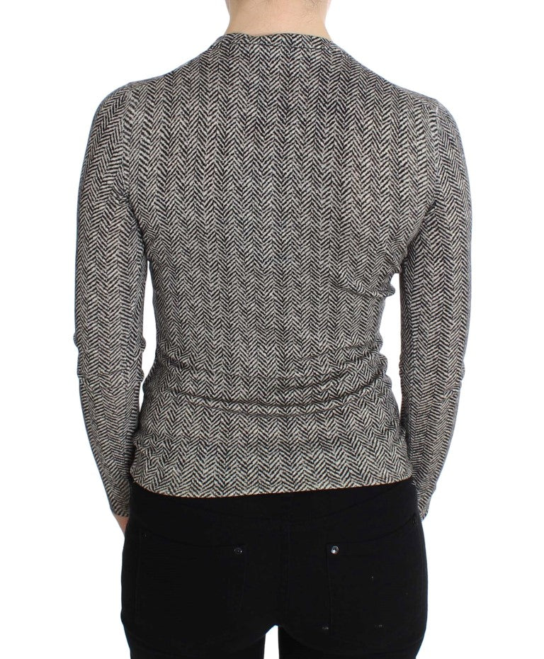 Schwarz-weißer Woll-Cardigan