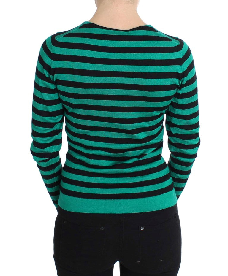 Grün-schwarzer Seiden-Kaschmirpullover