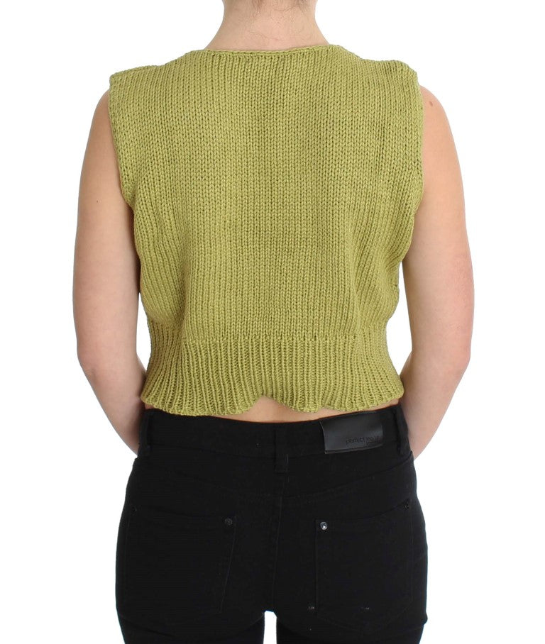 Grüner ärmelloser Strickpullover aus Baumwollmischung