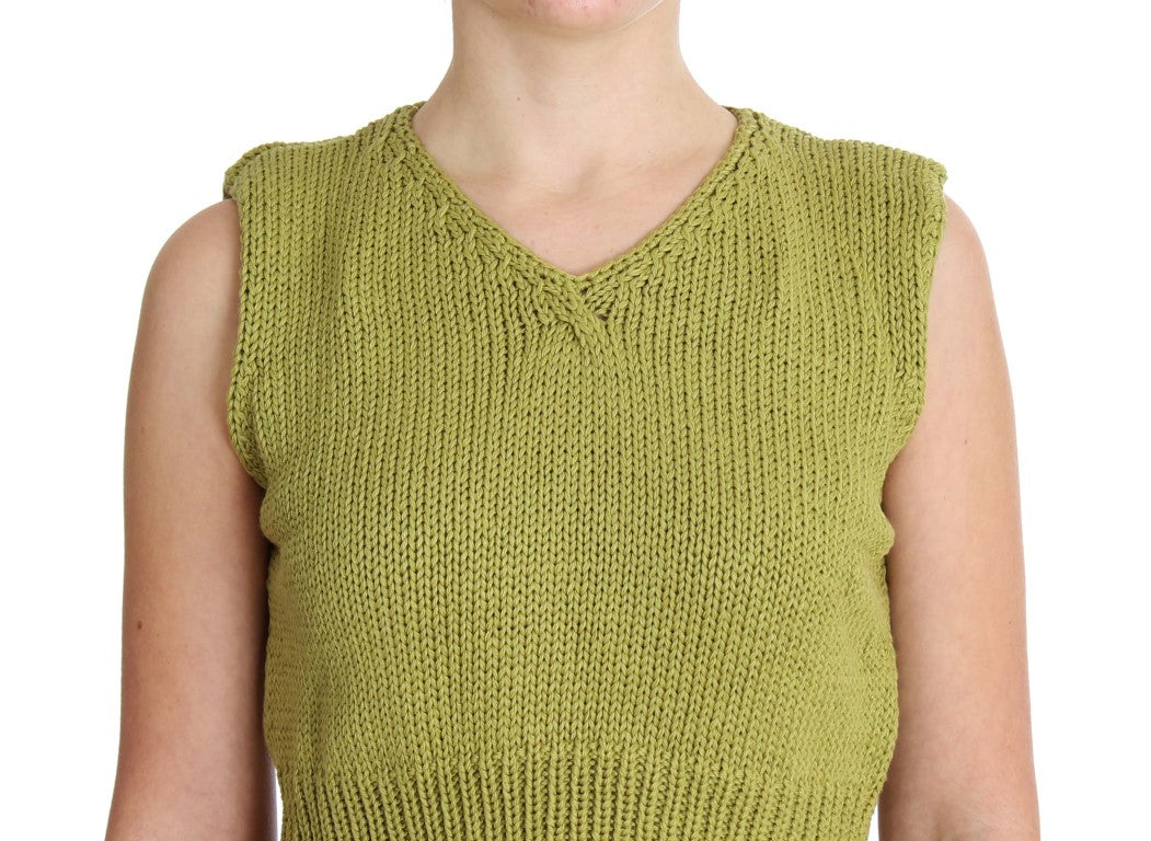 Grüner ärmelloser Strickpullover aus Baumwollmischung