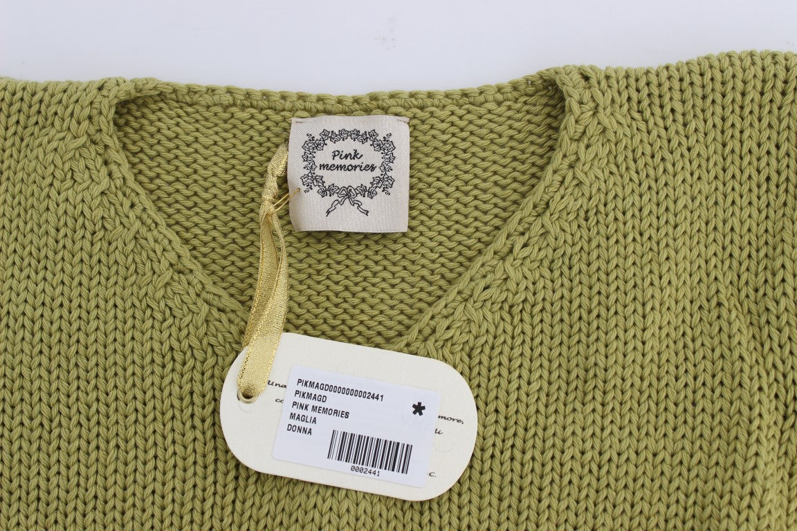 Grüner ärmelloser Strickpullover aus Baumwollmischung