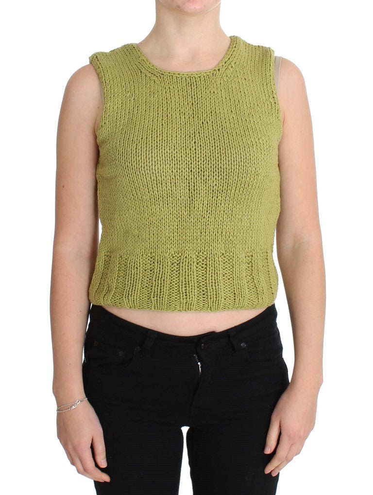 Grüner ärmelloser Strickpullover aus Baumwollmischung