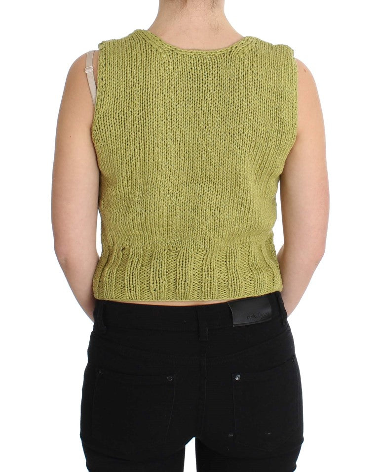 Grüner ärmelloser Strickpullover aus Baumwollmischung